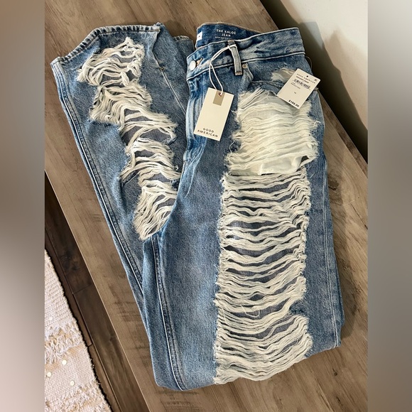 Good American “The Khloé Jean” Super High-Rise Distressed Jeans NWT- Size 12 - Picture 2 of 8